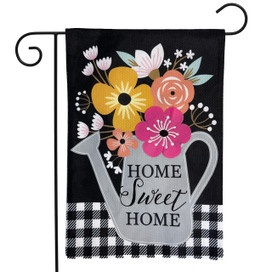 Briarwood Lane colorful spring garden flag with bright flowers and "Home Sweet Home" on watering can.