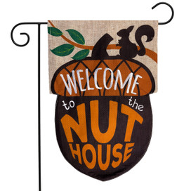 Eichhörnchen-Gartenflagge 'Welcome To The Nut House' – Doppelseitig, Jute, 32,5 X 45,7 Cm
