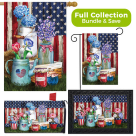 Briarwood Lane American Picnic collection decorative garden flag and doormat set with rustic design and flowers.