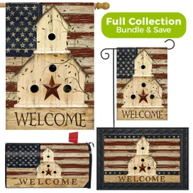 Briarwood Lane Americana Welcome Patriotic Design Collection garden flag and doormat set with USA flag design.