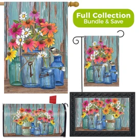 Briarwood Lane Farm Fresh Flowers Spring Design Collection garden flag, mailbox cover and doormat set indoor outdoor.