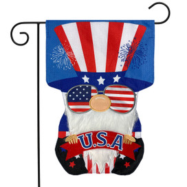 Patriotic Gnome Fourth of July Applique Garden Flag