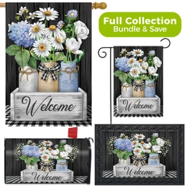 Briarwood Lane Crated Mason Jars Spring Design Collection decorative garden flags and mailbox cover set.