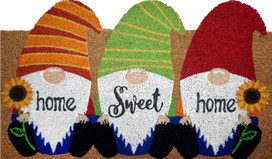 Briarwood Lane Home Sweet Home Gnome Spring coir doormat with colorful sunflowers and garden gnomes.