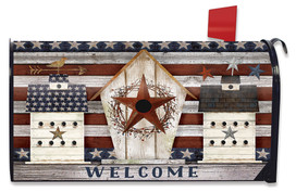 Rustic American Birdhouse Primitive Mailbox Cover by Briarwood Lane with patriotic birdhouses and star design.