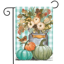 Briarwood Lane Pastel Pumpkins Fall Garden Flag with green and orange pumpkins and floral design.