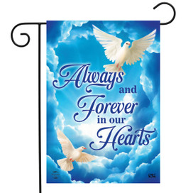 Briarwood Lane Always and Forever Doves Bereavement Garden Flag with white doves and blue cloudy background.