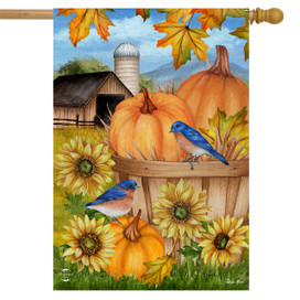 Pumpkins And Bluebirds Fall House Flag