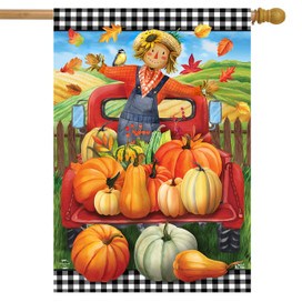 Pumpkin Pickup Scarecrow Fall House Flag