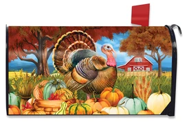 Briarwood Lane small printed Turkey And Pumpkins Fall Mailbox Cover with colorful autumn harvest scene.