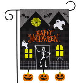 Haunted House Halloween Burlap Garden Flag