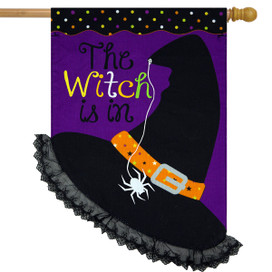 The Witch Is In Halloween Burlap House Flag