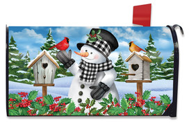 Briarwood Lane Checkered Snowman Winter Mailbox Cover, colorful holiday display for porch, yard, or patio.