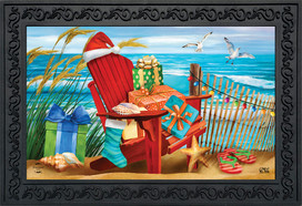Briarwood Lane Beachy Christmas Doormat with festive holiday design on colorful printed decorative mat.