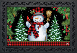 Red Checkered Snowman Winter Doormat