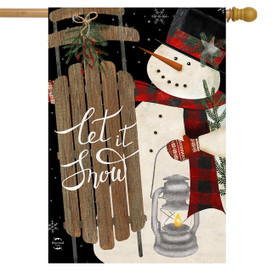 Briarwood Lane Snowman And Sled Primitive House Flag, colorful Christmas winter decor for porch or yard.