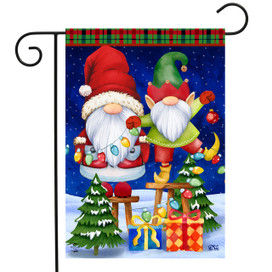 Briarwood Lane Christmas Gnomes Humor Garden Flag, colorful holiday decor for porch, yard, or patio display.