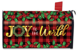 Briarwood Lane Joy To The World Christmas Mailbox Cover, colorful holiday design with gold lettering.