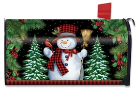 Briarwood Lane Red Checkered Snowman decorative winter mailbox cover with colorful festive holiday design.