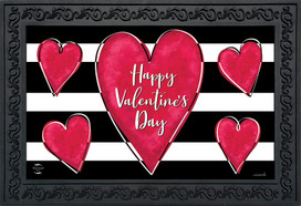 Briarwood Lane Striped Heart Doormat with red hearts on black and white stripes, Happy Valentine's Day.
