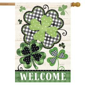 Patterned Shamrocks Welcome House Flag