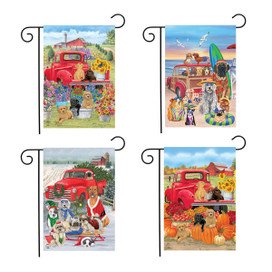Briarwood Lane Dogs Garden Flag Bundle, set of 4 colorful seasonal garden flags with dog designs.