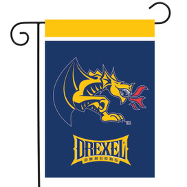 Briarwood Lane Drexel University NCAA garden flag with yellow dragon logo on blue background.