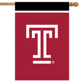 Temple University NCAA Licensed House Flag, red with white TC logo, Briarwood Lane brand house flag.