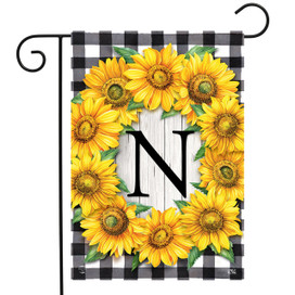 Briarwood Lane Sunflowers Monogram N Garden Flag, colorful floral print on small decorative seasonal flag.