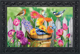 Briarwood Lane Birds and Blooms colorful doormat with vibrant flowers, birds, and butterflies design.