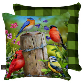 Fence Post Birds Spring Decorative Pillow
