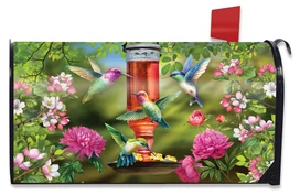 Briarwood Lane Hummingbird Feeder Spring Mailbox Cover with colorful floral and birds design for porch display.