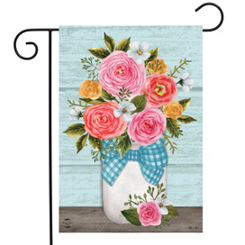 Briarwood Lane spring garden flag with colorful roses and floral design for porch or yard display.