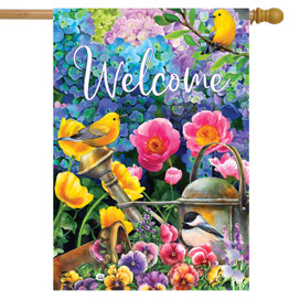 Springtime Garden Welcome House Flag