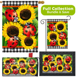 Briarwood Lane Ladybugs and Sunflowers design collection garden flag, house flag, doormat, and mailbox cover set.