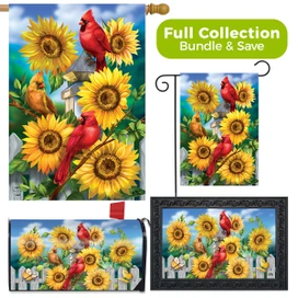 Briarwood Lane Cardinals and Sunflowers garden flag, mailbox cover and doormat decorative fall collection.