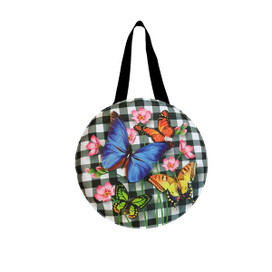 Checkered Butterflies Spring Burlap Door Hanger