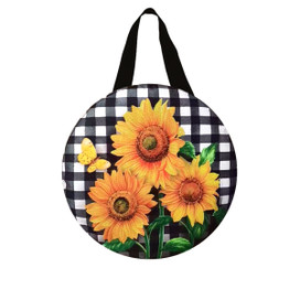 Checkered Sunflowers Summer Burlap Door Hanger