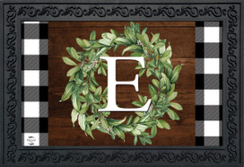 Wreath Monogram Letter E Doormat