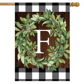 Winterkranz Monogramm Gartenflagge – Buchstabe F, 31,8x45,7 Cm, Wetterbeständig, Von Briarwood Lane