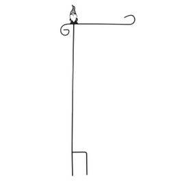 Briarwood Lane wrought iron gnome garden flag stand holder with decorative gnome and curly flag hanger.