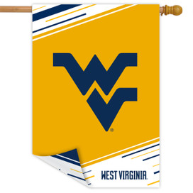Briarwood Lane West Virginia University NCAA double-sided house flag with navy and gold design.