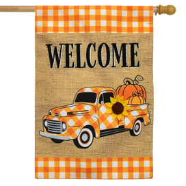 Checkered Fall Truck Burlap House Flag