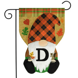 Fall Gnome Burlap Monogram Letter D Garden Flag