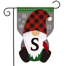 Winter Gnome Burlap Monogram Letter S Garden Flag