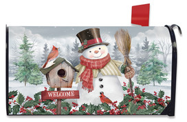 Briarwood Lane Jolly Snowman Welcome oversized mailbox cover with festive winter scene and red scarf.