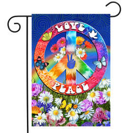 Briarwood Lane Peace and Love Garden Flag with colorful peace sign and floral design.