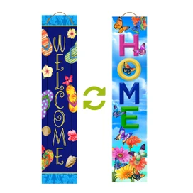 Briarwood Lane reversible welcome porch sign with butterflies and flowers, double-sided, colorful decoration.
