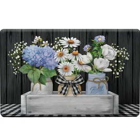 Briarwood Lane Crated Mason Jars Comfort Mat with floral pattern and decorative jars on wooden crate.