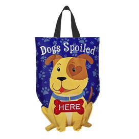 Briarwood Lane Spoiled Pup Door Hanger with cartoon dog and blue paw print background design.